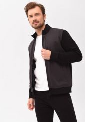 Bluza ze stójką B-NARS. Szare bluzy męskie Volcano, l, bez wzorów, z bawełny, bez kaptura. Za 169.99 zł.