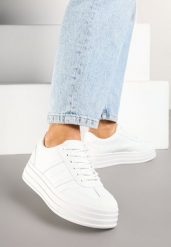 Białe Sneakersy w Stylu Klasycznych Tenisówek na Platformie Asdisa. Białe obuwie sportowe damskie Born2be, bez wzorów, z jeansu, tenisowe. Za 89.99 zł.