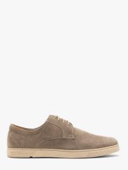 Beżowe sznurowane półbuty w stylu casual BARNEY. Brązowe półbuty na co dzień męskie Ryłko, ze skóry, casualowe, bez zapięcia. Za 379.99 zł.