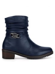 Rieker Botki Y0572-14 Niebieski. Niebieskie botki damskie Rieker, z materiału, bez obcasa, na słupku, bez zapięcia. Za 295.00 zł.