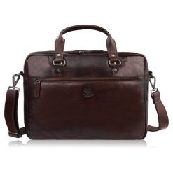 Torba męska na ramię do ręki skórzana na laptopa dokumenty A4 brązowa pojemna Paolo Peruzzi SL-08-BR. Brązowe torby na laptopa męskie bez wzorów, ze skóry, matowe. Za 439.00 zł.