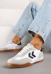 Biało-Czarne Sneakersy w Stylu Klasycznych Tenisówek z Ozdobnymi Przeszyciami Mepnia. Białe obuwie sportowe damskie Born2be, bez wzorów, z jeansu, tenisowe. Za 89.99 zł.