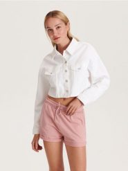 Szorty z dresowej dzianiny - brudny róż. Czerwone szorty damskie Reserved, l, bez wzorów, z bawełny. W wyprzedaży za 22.99 zł.