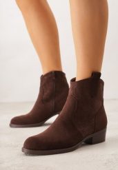 Brązowe Botki Ażurowe na Obcasie w Stylu Kowbojek Lalona. Brązowe botki damskie Born2be, z dzianiny, bez obcasa, na obcasie, bez zapięcia. Za 119.99 zł.