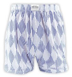 Bokserki Luźne, Biało-Niebieskie w Romby, Majtki z Rozporkiem na Guziki, 100% Bawełna -Pako Jeans. Niebieskie bokserki męskie Pako Jeans, l, bez wzorów, z bawełny. Za 33.00 zł.