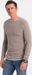 Ombre Bawełniany sweter męski z okrągłym dekoltem - zimny beż V9 OM-SWSW-0103 XL. Bluzy męskie Ombre, m, bez wzorów, z bawełny, bez kołnierzyka. Za 119.99 zł.