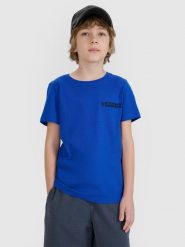 4F T-shirt regular z nadrukiem chłopięcy - niebieski 140 (9-10 lat). Niebieskie t-shirty dla chłopców 4f, bez wzorów, z bawełny, bez ramiączek. W wyprzedaży za 19.99 zł.