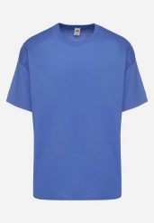 Niebieska Koszulka T-shirt z Bawełny Fodarella. Niebieskie t-shirty męskie Born2be, m, z aplikacjami, z bawełny, eleganckie, bez kołnierzyka. Za 44.99 zł.