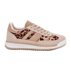 Buty Sportowe Sneakersy Damskie Panterka Beżowo-Brązowe beżowy. Brązowe obuwie sportowe damskie bez wzorów. Za 146.62 zł.