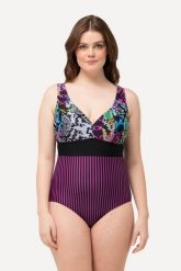 Damski Strój kąpielowy mieszanka wzorów miękkie miseczki. Czarne kostiumy jednoczęściowe damskie Ulla Popken, plus size, bez wzorów, z elastanu, plus size, do pływania. Za 239.99 zł.
