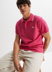 Koszulka polo z czystej bawełny organicznej piqué. Niebieskie koszulki polo męskie bonprix, l, bez wzorów, z bawełny, sportowe, bez ramiączek. Za 74.99 zł.