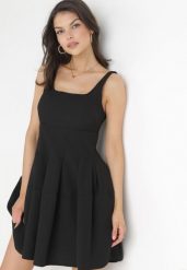 Czarna Sukienka Mini na Ramiączkach Azrani. Czarne sukienki damskie Born2be, l, bez wzorów, wakacyjne, bez kołnierzyka, bez ramiączek, mini, rozkloszowane. Za 89.99 zł.