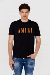 AMIRI T-shirt męski czarny z pomarańczowym logo. Czarne t-shirty męskie Amiri, m, bez wzorów, bez kołnierzyka. W wyprzedaży za 999.99 zł.
