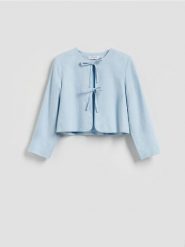 Marynarka z lnem i wiskozą - jasnoniebieski. Niebieskie żakiety damskie Reserved, l, bez wzorów, z tkaniny. Za 159.99 zł.