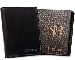 Portfel skórzany Rovicky [DH] R-RM-10-GCL czarny. Czarne portfele męskie ROVICKY, bez wzorów, ze skóry. Za 57.99 zł.