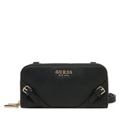 Torebka Guess. Czarne listonoszki damskie Guess, z aplikacjami, bez dodatków. Za 299.99 zł.