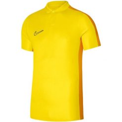 Koszulka męska Nike DF Academy 23 SS Polo. Żółte koszulki polo męskie Nike, m, bez wzorów, z poliesteru, bez kołnierzyka, bez ramiączek, do piłki nożnej, dri-fit (nike). Za 137.99 zł.