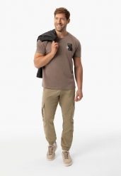 Spodnie bojówki beżowe R-FORN. Brązowe spodnie materiałowe męskie Volcano, m, bez wzorów, z bawełny. Za 199.99 zł.