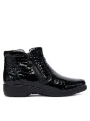 Caprice Botki 9-25460-45 Czarny. Czarne botki damskie Caprice, z lakierowanej skóry, bez obcasa, na płaskiej podeszwie, bez zapięcia. Za 489.99 zł.