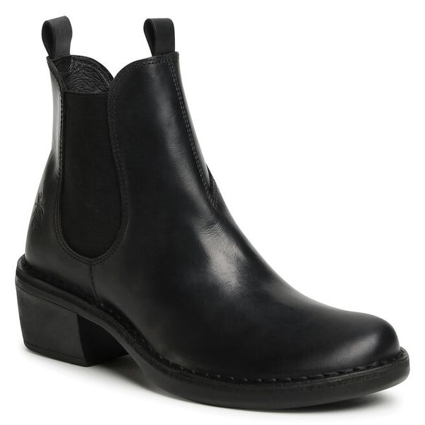 Botki Fly London. Czarne botki damskie Fly London, bez obcasa, na słupku, bez zapięcia. Za 709.99 zł.