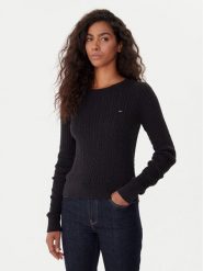 Tommy Jeans Sweter Cable Essential DW0DW22165 Czarny Regular Fit. Czarne swetry damskie Tommy Jeans, s, bez wzorów, z bawełny, bez kołnierzyka, bez ramiączek, bez kaptura. Za 279.99 zł.