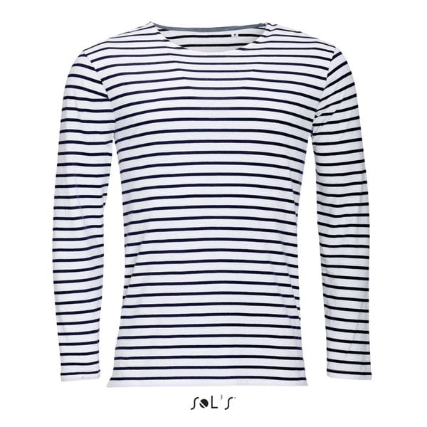 T-shirt ML Sol's Marine. Białe bluzki z długim rękawem męskie SOL'S, s, bez wzorów, z materiału, biznesowe, bez kołnierzyka. Za 112.35 zł.