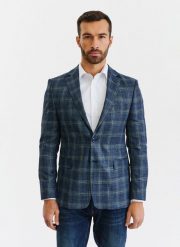 PAKO LORENTE – Granatowa casualowa marynarka męska w zieloną kratę. Zielone marynarki męskie Pako Lorente, bez wzorów, z elastanu, casualowe. Za 549.99 zł.