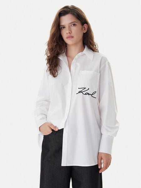 KARL LAGERFELD Koszula B1W11013 Biały Relaxed Fit. Białe bluzki damskie KARL LAGERFELD, bez wzorów, bez kołnierzyka, bez ramiączek. Za 849.99 zł.