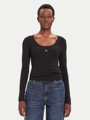Calvin Klein Jeans Bluzka LV047D218G Czarny Slim Fit. Czarne bluzki damskie Calvin Klein Jeans, xs, bez wzorów, z bawełny, bez kołnierzyka, bez ramiączek. Za 159.99 zł.