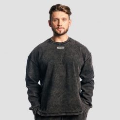 Bluza męska oversize z efektem sprania Aura Washed. Czarne bluzy męskie GYMBEAM, m, bez wzorów, z bawełny, bez kaptura, na fitness i siłownię. Za 131.90 zł.
