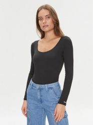 Guess Body Chia V3BP22 KC450 Czarny Slim Fit. Czarne bluzki damskie Guess, l, z aplikacjami, z syntetyku, bez kołnierzyka, bez ramiączek. Za 159.99 zł.