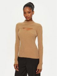 Artigli Sweter ACMA000070 Złoty Slim Fit. Żółte swetry damskie Artigli, l, bez wzorów, z wiskozy, bez kołnierzyka, bez ramiączek, bez kaptura. Za 129.99 zł.