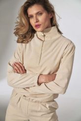 Sztruksowa Bluza na Stójce - Beżowa. Brązowe bluzki damskie Figl, l, bez wzorów, z elastanu, bez kaptura. Za 229.00 zł.