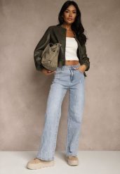 Niebieskie Jeansy z Bawełny o Szerokim Kroju High Waist Ozdobione Przetarciami Feless. Niebieskie jeansy damskie Renee, z podwyższonym stanem. Za 129.99 zł.