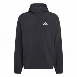 Kurtka Adidas Sport Run Ess Jkt M Dorośli. Czarne kurtki męskie Adidas, m, bez wzorów, z bawełny, do biegania. Za 302.60 zł.