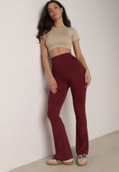 Bordowe Elastyczne Spodnie z Gumką w Talii i Wysokim Stanem Brinamla. Czerwone spodnie sportowe damskie Born2be, l, bez wzorów, z jeansu, na fitness i siłownię. Za 49.99 zł.