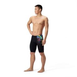 Spodenki pływackie męskie Speedo Ml Placement Printed Jammer Am. Czarne kąpielówki męskie Speedo, m, bez wzorów, z materiału, do pływania. Za 239.99 zł.