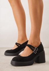 Czarne Półbuty na Słupku z Podwójnym Paskiem z Cyrkoniowymi Klamrami Nerilin. Czarne półbuty damskie Born2be, bez wzorów, z jeansu, biznesowe, bez obcasa, na słupku, bez zapięcia. Za 109.99 zł.