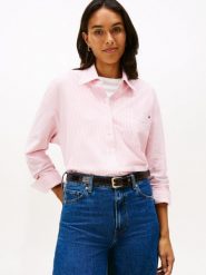 Tommy Hilfiger bluzka koszulowa Kobiety Bawełna różowy, M. Czerwone bluzki damskie Tommy Hilfiger, m, bez wzorów, z bawełny, biznesowe, bez kołnierzyka, bez ramiączek. Za 329.95 zł.