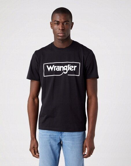 WRANGLER FRAME LOGO TEE MĘSKI T-SHIRT KOSZULKA LOGO NADRUK W70JD3100 112319290, L. Czarne t-shirty męskie Wrangler, l, bez wzorów, z bawełny, bez kołnierzyka. Za 79.99 zł.