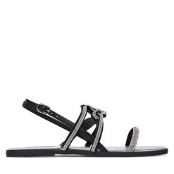 Sandały KARL LAGERFELD. Czarne sandały damskie KARL LAGERFELD, bez wzorów, bez obcasa, na płaskiej podeszwie, bez zapięcia. Za 568.99 zł.