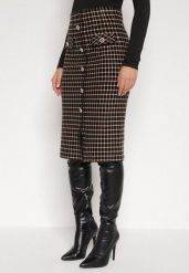 Czarno-Beżowa Ołówkowa Tweedowa Spódnica w Kraciasty Wzór z Guzikami Anitusa. Czarne spódnice damskie Born2be, m, bez wzorów, z jeansu, eleganckie, midi, ołówkowe. Za 64.99 zł.
