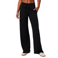 Damskie spodnie z szerokimi nogawkami Fabletics Cloud Jersey. Czarne spodnie dresowe damskie FABLETICS, xl, bez wzorów, z dresówki, na fitness i siłownię. Za 318.80 zł.