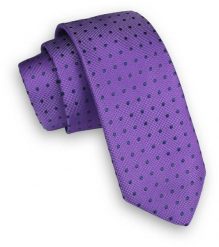 Fioletowy Klasyczny Męski Krawat -ALTIES- 6cm, w Granatowe Groszki, Kropki. Niebieskie krawaty i muchy Alties, bez wzorów, z tkaniny, eleganckie. Za 49.00 zł.
