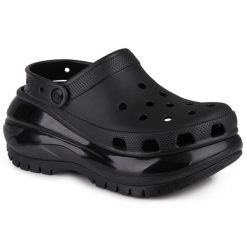 Klapki chodaki damskie sportowe Crocs MEGA CRUSH. Czarne klapki damskie Crocs, bez wzorów, z jeansu, klasyczne, bez obcasa, na platformie. Za 279.00 zł.