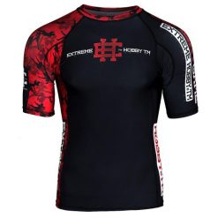 Koszulka Męska na siłownię rashguard MMA EXTREME HOBBY RED WARRIOR. Czarne koszulki sportowe męskie EXTREME HOBBY, l, bez wzorów, z bawełny, bez kołnierzyka, bez ramiączek, do biegania. Za 199.00 zł.