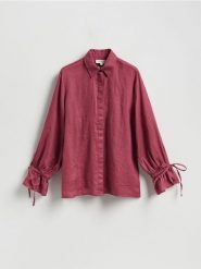 Lniana koszula z wiązaniami - brudny róż. Czerwone koszule damskie Reserved, l, bez wzorów, z tkaniny, bez kołnierzyka, bez ramiączek. Za 199.99 zł.