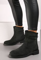 Czarne Botki w Stylu Boho z Marszczoną Cholewką i Suwakiem Raihana. Czarne botki damskie Born2be, na jesień, z jeansu, boho, bez obcasa, na obcasie, bez zapięcia. Za 129.99 zł.