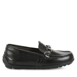 Mokasyny Geox. Czarne półbuty chłopięce Geox, bez wzorów, bez zapięcia. Za 239.99 zł.