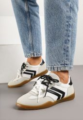Białe Sneakersy Tenisówki z Geometrycznym Motywem Telanilia. Białe trampki i tenisówki damskie Born2be, bez wzorów, z jeansu, eleganckie, bez zapięcia. Za 89.99 zł.